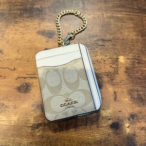Coach White & Light Khaki Signature Card ID Wallet